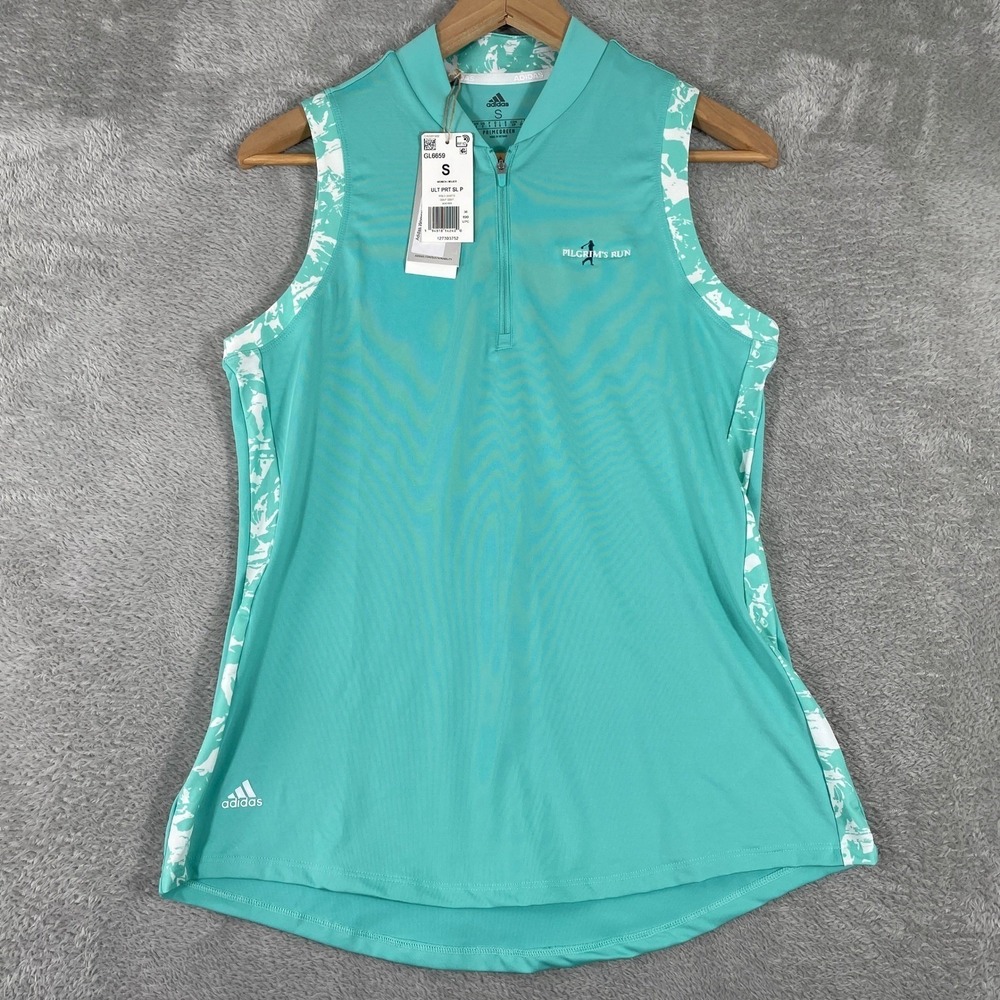 Adidas Ultimate Sleeveless Polo Womens Small Teal Quarter Zip Golf Pilgrims Run